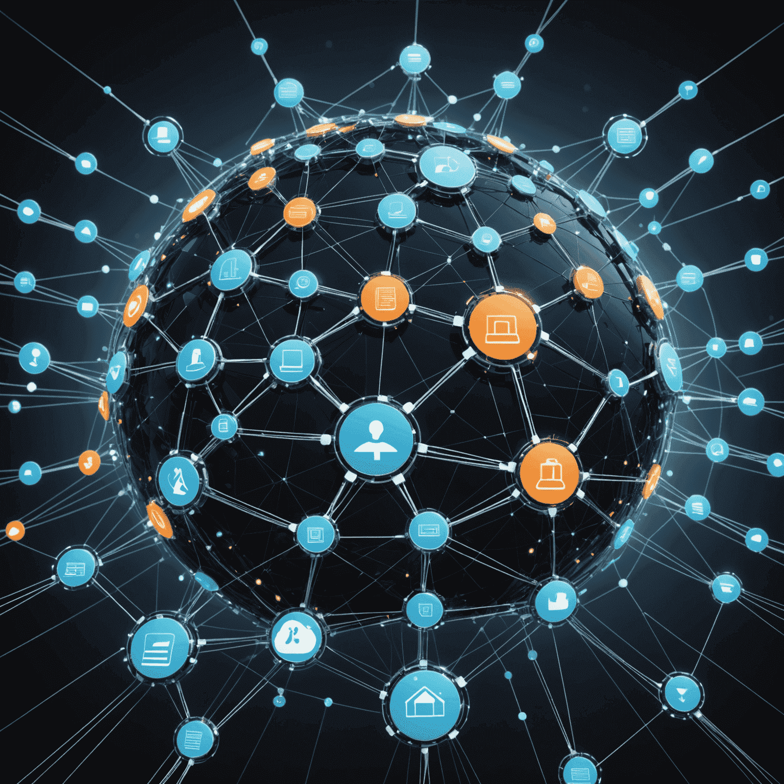 Futuristic representation of interconnected digital services, showing various IT solutions merging into a cohesive network